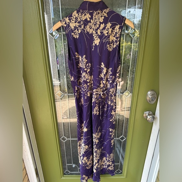 Jonathan Martin 10 Silk Sleeveless Y2K Navy Blue Gold Floral Button Up Dress - Picture 3 of 8